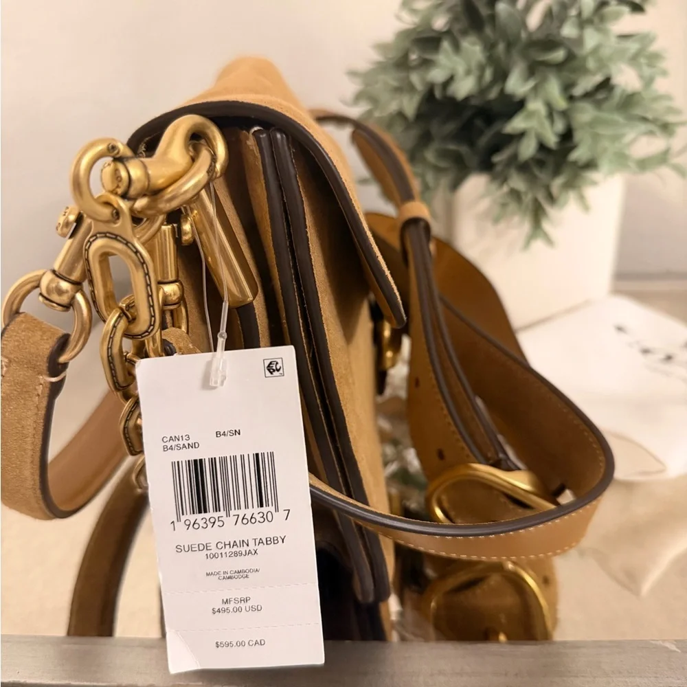 COACH Suede Chain Tabby Shoulder Bag in Sand - Picture 5 of 9